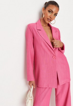 MISSGUIDED hot pink linen look oversized blazer ~ women’s longline vibrant coloured single breasted summer jackets
