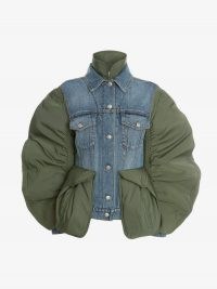 Alexander McQueen Hybrid Denim Jacket | womens extreme gathered balloon sleeve jackets | women’s designer outerwear