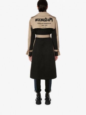 Alexander McQueen Hybrid McQueen Graffiti Trench Coat | women’s cool coats | womens designer outerwear | slogan prints | modern classic fashion - flipped