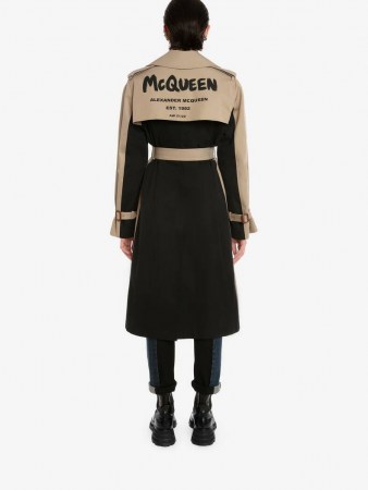 Alexander McQueen Hybrid McQueen Graffiti Trench Coat | women’s cool coats | womens designer outerwear | slogan prints | modern classic fashion