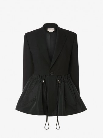 Alexander McQueen Hybrid Parka Peplum Jacket | womens romantic full hem jackets | women’s designer outerwear - flipped