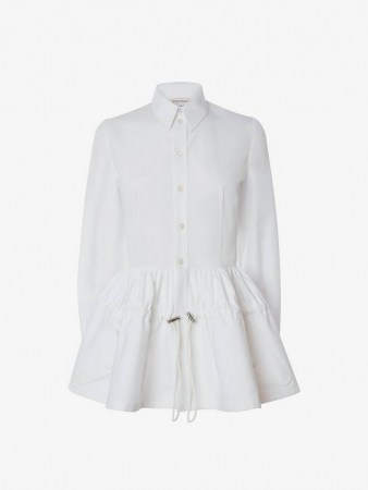 Alexander McQueen Hybrid Parka Peplum Shirt Optical White | women’s romantic flared hem shirts | womens designer fashion - flipped