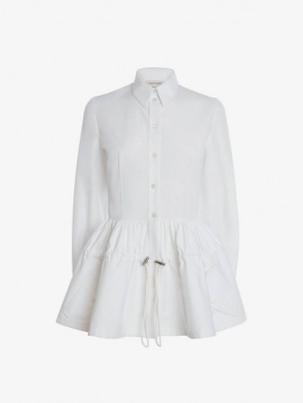 Alexander McQueen Hybrid Parka Peplum Shirt Optical White | women’s romantic flared hem shirts | womens designer fashion