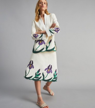 Tory Burch IRIS EMBROIDERED SKIRT | floral A-line cotton skirts - flipped