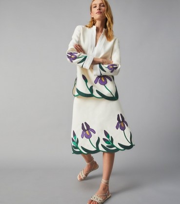 Tory Burch IRIS EMBROIDERED SKIRT | floral A-line cotton skirts
