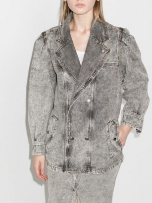 Isabel Marant Étoile washed double-breasted denim jacket | women’s casual grey jackets - flipped