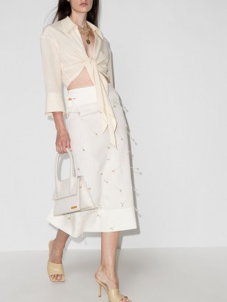 Jacquemus Blé beaded high-waisted skirt – luxe side cut-out bead embellished linen skirts