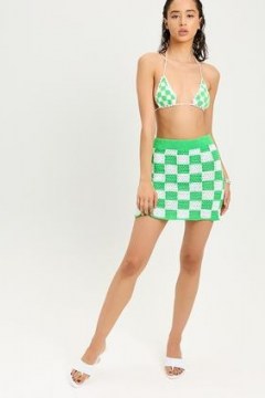 FRANKIES BIKINIS Jasper Crochet Skirt Jade Checker ~ green checked knitted skirts ~ summer pool coverup ~ women’s beach skirts ~ beachwear fashion - flipped