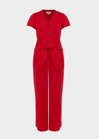 HOBBS JAYNE LINEN CROPPED JUMPSUIT / red tie waist crop leg jumpsuits / women’s summer fashion / womens all in one - flipped