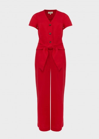 HOBBS JAYNE LINEN CROPPED JUMPSUIT / red tie waist crop leg jumpsuits / women’s summer fashion / womens all in one