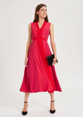 HOBBS JILLY COLOURBLOCK V NECK DRESS / womens occasion dresses / colour block event wear / sleeveless fit and flare midi - flipped