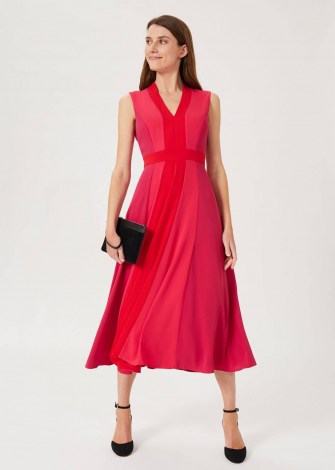 HOBBS JILLY COLOURBLOCK V NECK DRESS / womens occasion dresses / colour block event wear / sleeveless fit and flare midi