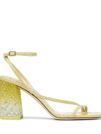 Jimmy Choo Art 85mm block-heel sandals in sunbleached yellow – star studded ombre block heels - flipped