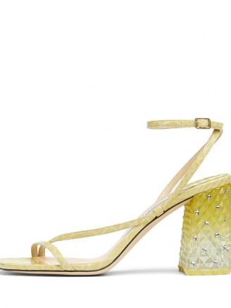 Jimmy Choo Art 85mm block-heel sandals in sunbleached yellow – star studded ombre block heels