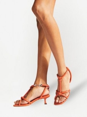 Jimmy Choo Fort 50mm square-toe sandals in burnt orange – strappy kitten heels - flipped