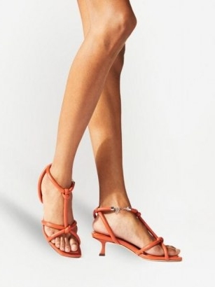 Jimmy Choo Fort 50mm square-toe sandals in burnt orange – strappy kitten heels