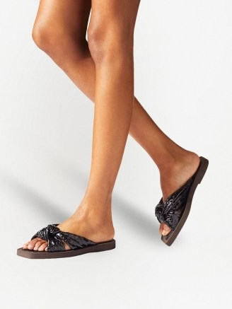 Jimmy Choo Tropica snake-print flat sandals – black gathered knot front flats