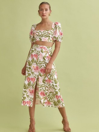 REFORMATION Jonas Two Piece in Kauai ~ women’s crop top and skirt fashion sets ~ womens floral summer clothing co ords - flipped