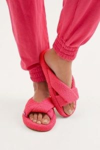 FRANKIES BIKINIS Juna Terry Slide Sandal Rosewood ~ bright pink textured fabric slides