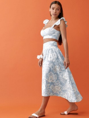 REFORMATION Junie Linen Two Piece / women’s summer fashion sets / floral linen crop top and skirt co ord