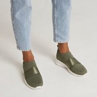 RIVER ISLAND Khaki elastic knitted runner trainers ~ women’s green sock style sneakers