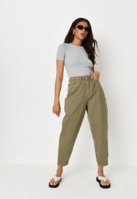 MISSGUIDED khaki high rise cropped leg carrot jeans ~ women’s green denim