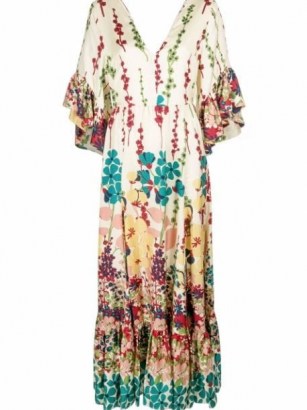 La Doublej Bella flared maxi silk dress – long floaty floral tiered dresses - flipped