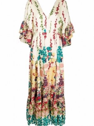 La Doublej Bella flared maxi silk dress – long floaty floral tiered dresses