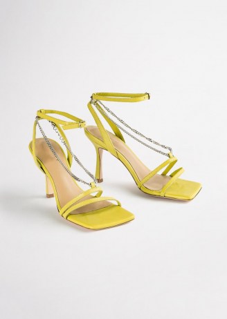 TONY BIANCO Lazaar Yellow Nappa Heels – strappy square toe chain detail sandals