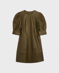 TED BAKER LUATA Leather Puff Sleeve Mini Dress – luxe green dresses