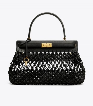 Tory Burch LEE RADZIWILL SMALL BAG in BLACK | chic woven bags - flipped