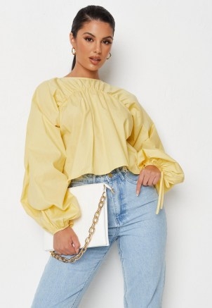 Missguided lemon poplin ruched balloon sleeve top | womens tops with voluminous sleeves | volume fashion - flipped