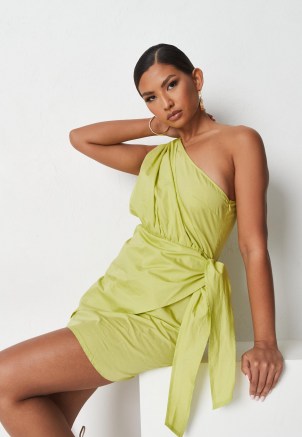 MISSGUIDED lime tie side one shoulder mini dress ~ green asymmetric going out dresses