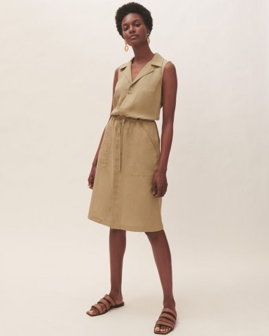 JIGSAW LINEN TENCEL SHIRT DRESS / sleeveless tie waist utility dresses - flipped