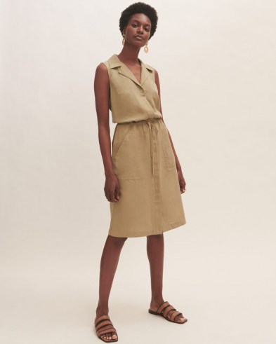 JIGSAW LINEN TENCEL SHIRT DRESS / sleeveless tie waist utility dresses