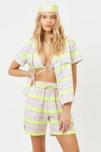 Frankies Bikinis Lou Striped Button Up Shirt Summer Stripe – womens short sleeve shirts – holiday wardrobe – beachwear