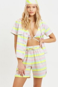 Frankies Bikinis Lou Striped Button Up Shirt Summer Stripe – womens short sleeve shirts – holiday wardrobe – beachwear - flipped