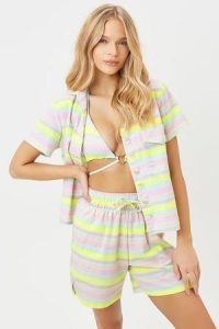 Frankies Bikinis Lou Striped High Waist Shorts Summer Stripe – women’s linen holiday shorts