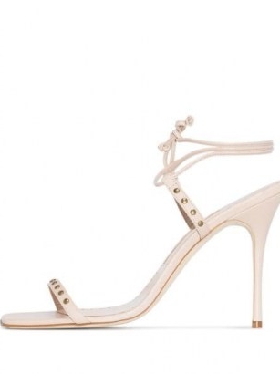 Manolo Blahnik Morata 105mm sandals in pink / strappy ankle tie barely there stiletto heels