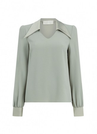 goat MARLOW CADY BLOUSE Sage Green ~ sage green pointed collar blouses ~ jane atelier womens designer fashion - flipped