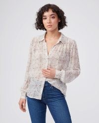 PAIGE Maryanne Shirt Ecru Multi | women’s crinkled silk georgette shirts