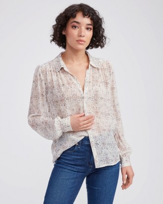 PAIGE Maryanne Shirt Ecru Multi | women’s crinkled silk georgette shirts - flipped