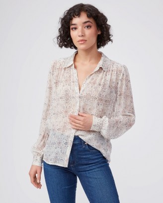 PAIGE Maryanne Shirt Ecru Multi | women’s crinkled silk georgette shirts