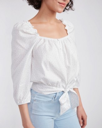PAIGE Merilee Top – White | cotton square neck tie front blouses - flipped