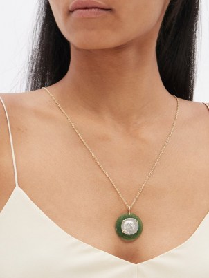 DUBINI Ariarthes VII silver-coin & 18kt gold necklace | womens ancient medallion pendant necklaces | women’s fine jewellery | round pendants | green aventurine quartz
