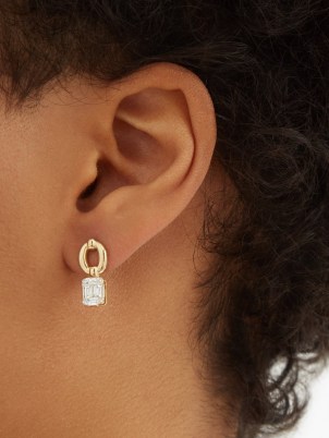NADINE AYSOY Catena Illusion diamond & 18kt gold earrings ~ women’s luxe square shaped drops ~ womens fine jewellery - flipped