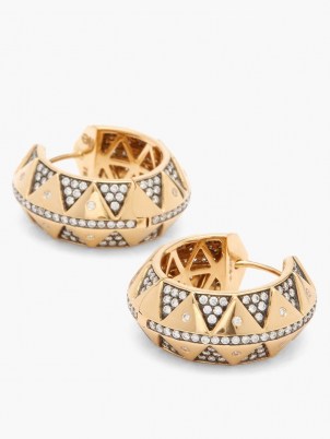 HARWELL GODFREY Chubby Talisman diamond & 18kt gold hoop earrings / wide ancient inspired hoops - flipped