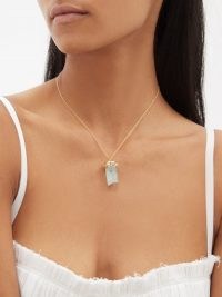 JACQUIE AICHE Diamond, aquamarine & 14kt gold necklace / chunky pale blue stone pendant necklaces / luxe jewellery
