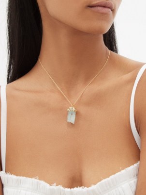 JACQUIE AICHE Diamond, aquamarine & 14kt gold necklace / chunky pale blue stone pendant necklaces / luxe jewellery - flipped