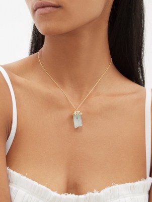 JACQUIE AICHE Diamond, aquamarine & 14kt gold necklace / chunky pale blue stone pendant necklaces / luxe jewellery